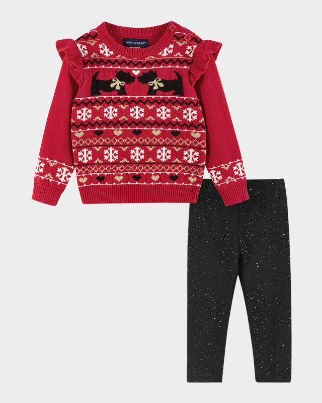 Girl's Fair Isle Sweater W/ Glitter Legging Set, Size Newborn-24